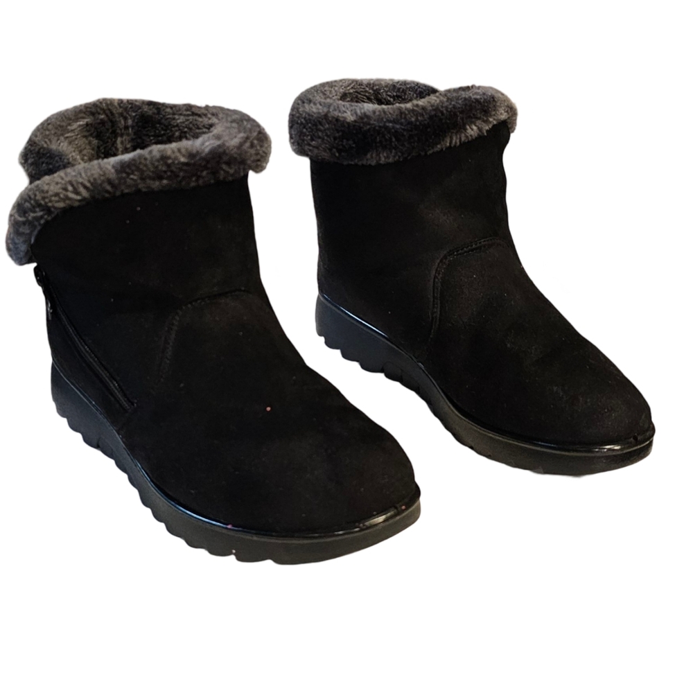 Women's Snow Boots Suede Leather Zip Warm Plush Boots Wearable Anti-Slip